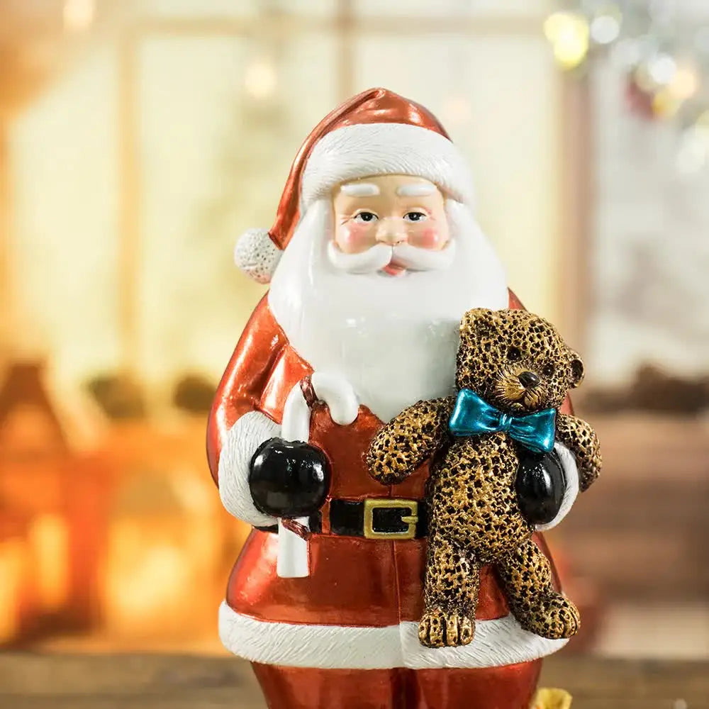 Santa Claus Figurine with Bear - 18cm Festive Resin Christmas Decoration - Occasions > Christmas > Christmas Decorations