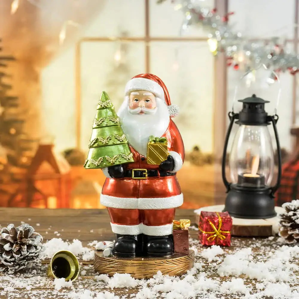 Santa Claus Figurine with Christmas Tree - 18cm Festive Resin Christmas Decoration - Occasions > Christmas > Christmas