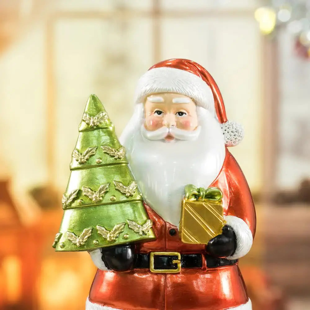 Santa Claus Figurine with Christmas Tree - 18cm Festive Resin Christmas Decoration - Occasions > Christmas > Christmas