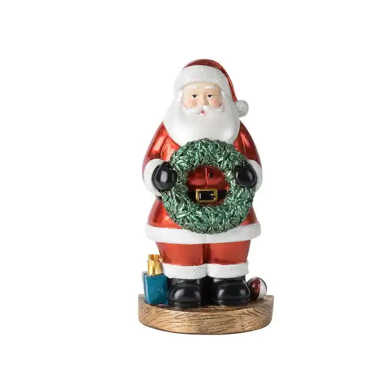 Santa Claus Figurine with Wreath - 18cm Festive Resin Christmas Decoration - Occasions > Christmas > Christmas