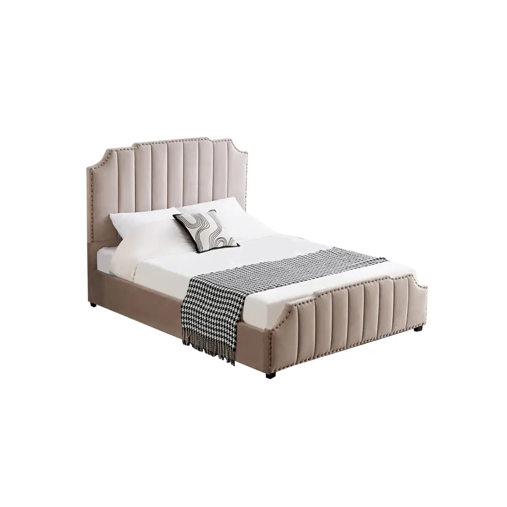 Santosa Champagne Velvet Bed - King - Furniture > Bedroom > Beds & Bed Frames