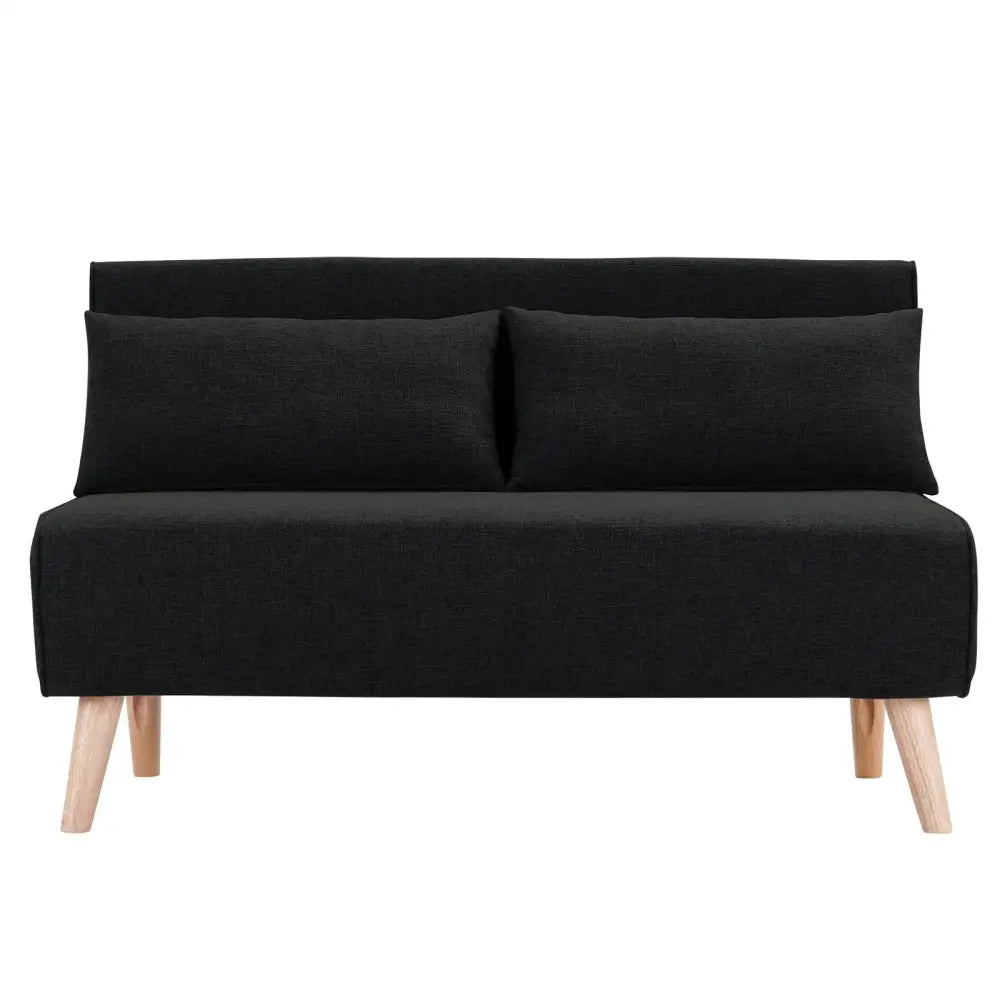 Sarantino 2-Seater Adjustable Sofa Bed Lounge Faux Velvet - Black - Furniture > Sofas