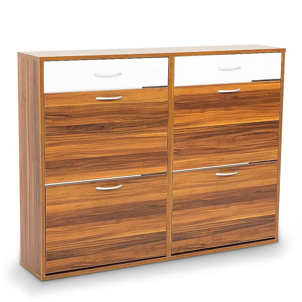 Sarantino 24 Pairs Shoe Cabinet Rack Storage Cupboard Organiser Shelf Walnut Drawers Chest - Furniture > Living Room