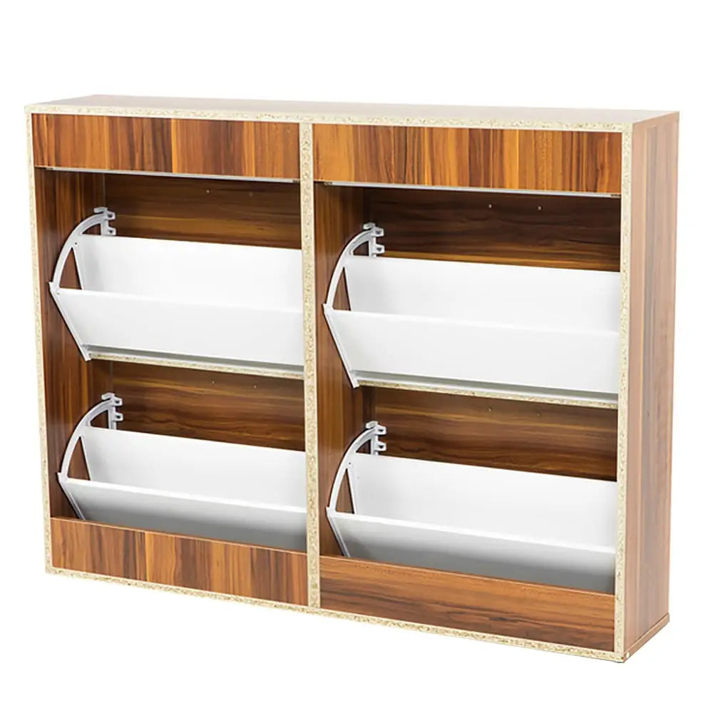 Sarantino 24 Pairs Shoe Cabinet Rack Storage Cupboard Organiser Shelf Walnut Drawers Chest - Furniture > Living Room