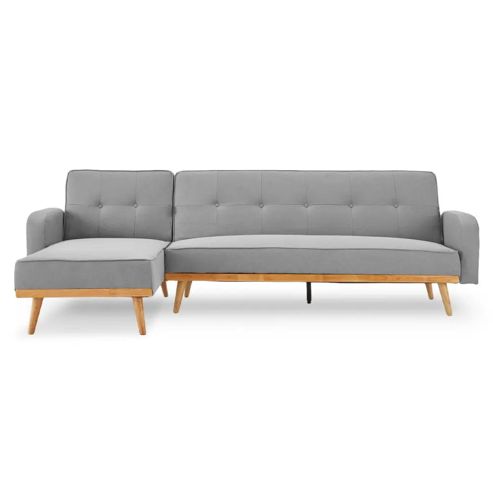 Sarantino 3-Seater Corner Sofa Bed with Chaise Lounge - Light Grey - Furniture > Bar Stools & Chairs > Arm Chairs &