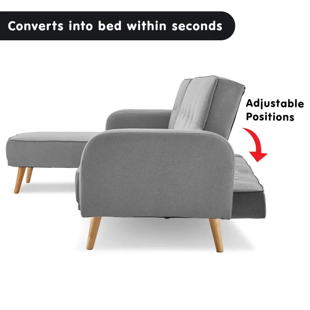 Sarantino 3-Seater Corner Sofa Bed with Chaise Lounge - Light Grey - Furniture > Bar Stools & Chairs > Arm Chairs &