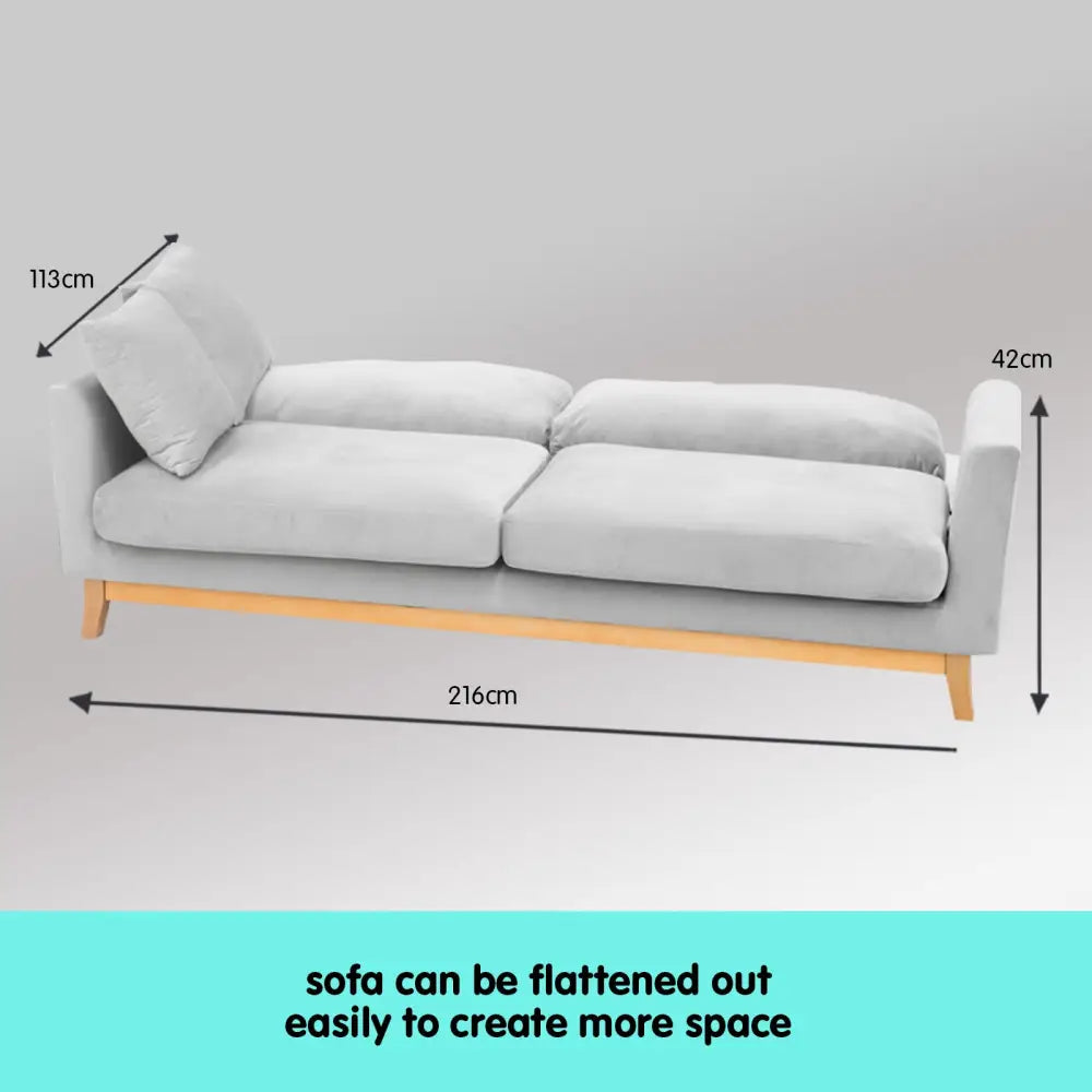 Sarantino 3 Seater Faux Velvet Sofa Bed Couch Furniture Light Grey - Furniture > Sofas