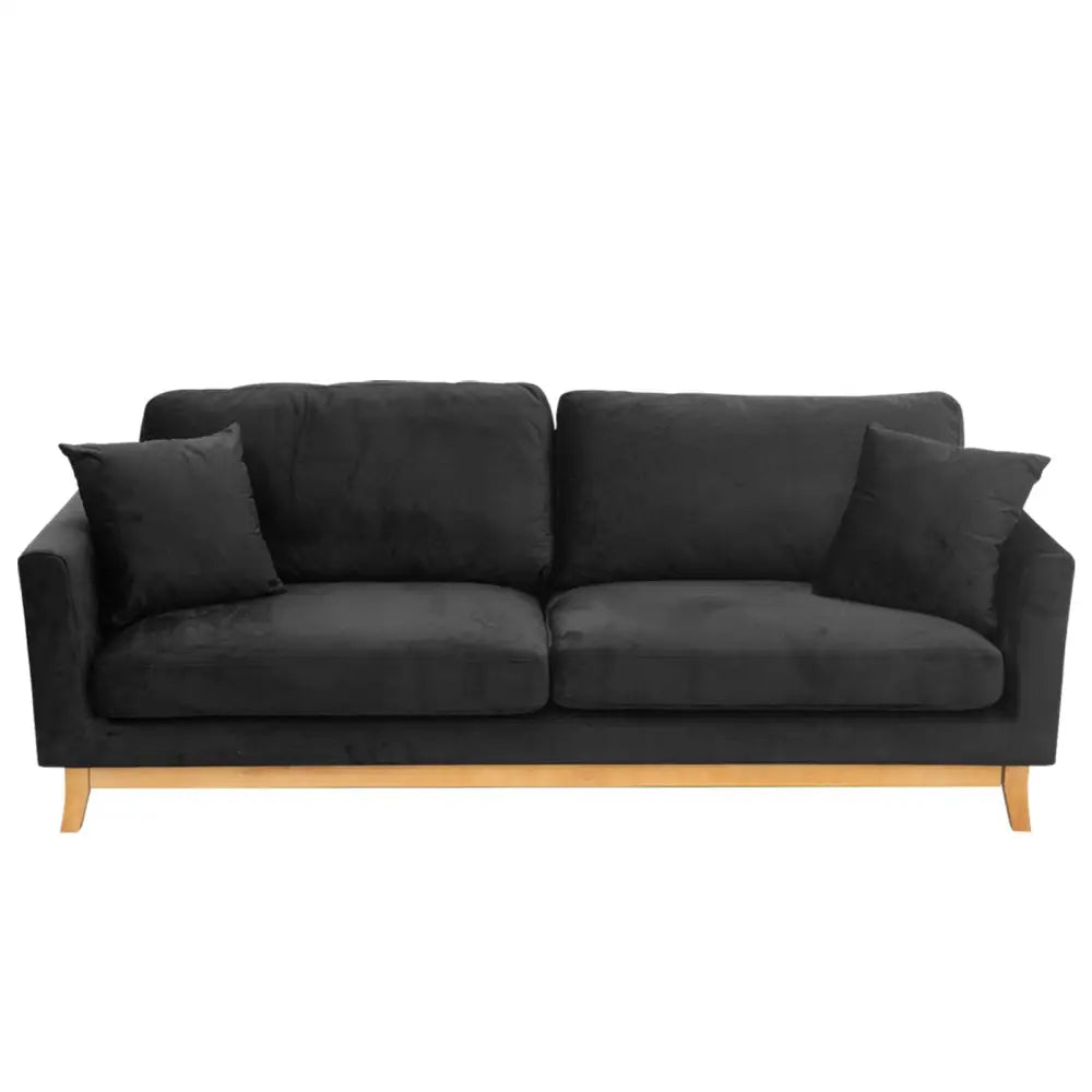 Sarantino 3 Seater Faux Velvet Wooden Sofa Bed Couch Furniture - Black - Furniture > Sofas