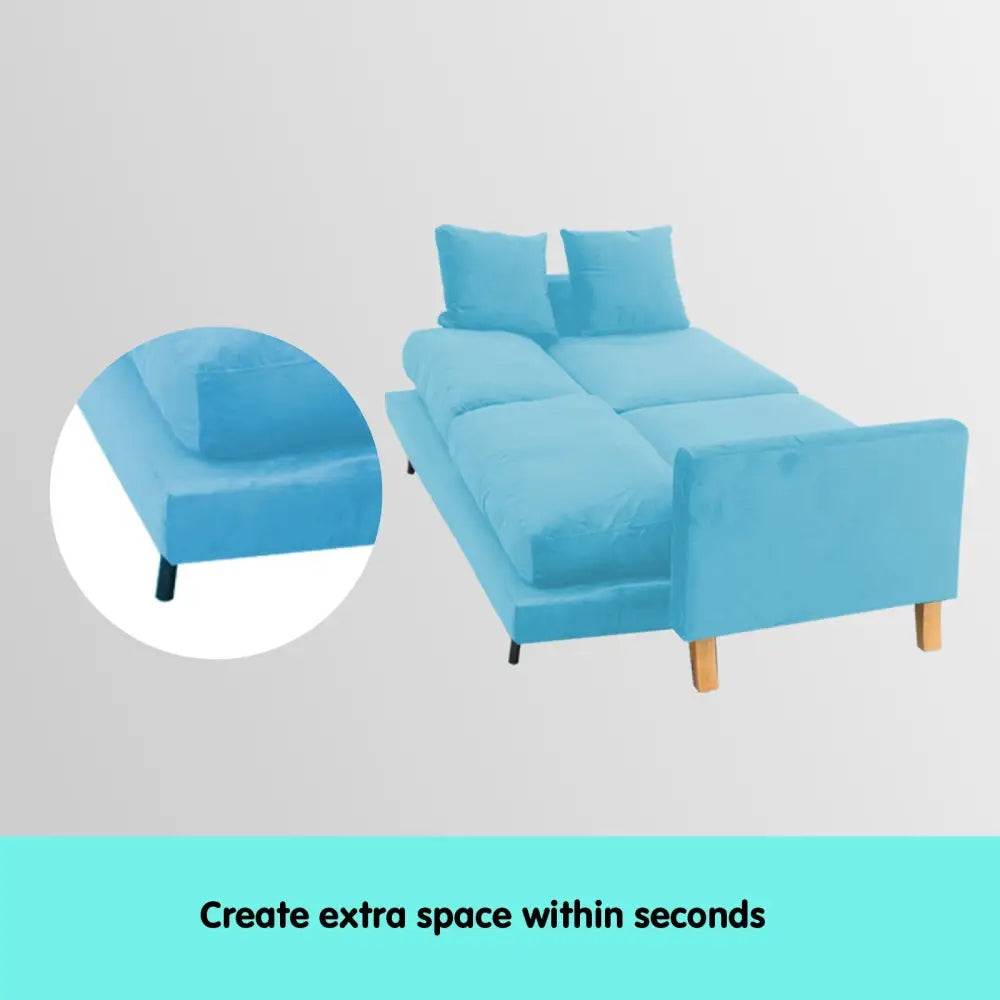 Sarantino 3 Seater Faux Velvet Wooden Sofa Bed Couch Furniture - Blue - Furniture > Sofas