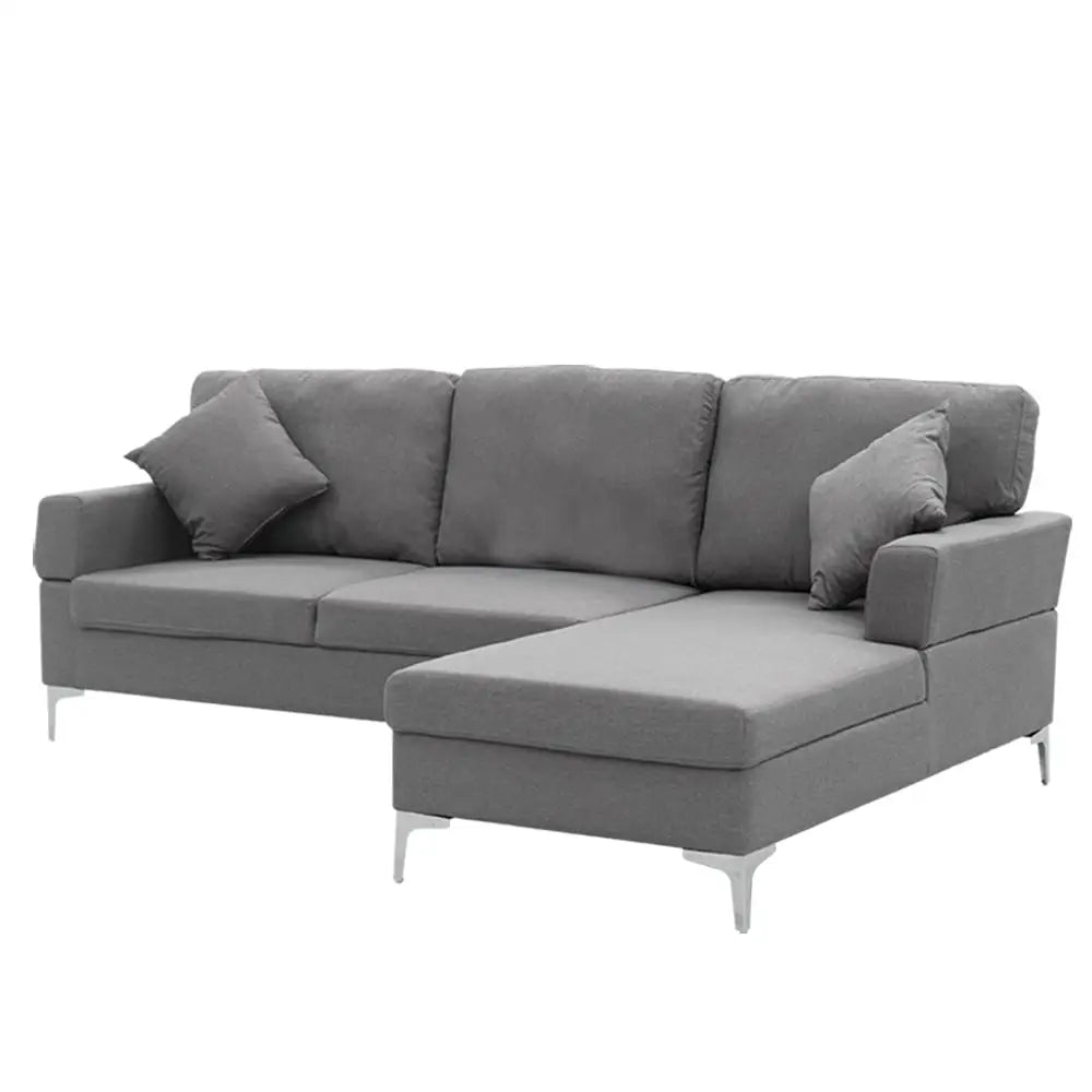 Sarantino 3 Seater Linen Sofa Lounge Left Side Chaise Couch Furniture Dark Grey L-shaped - Furniture > Sofas
