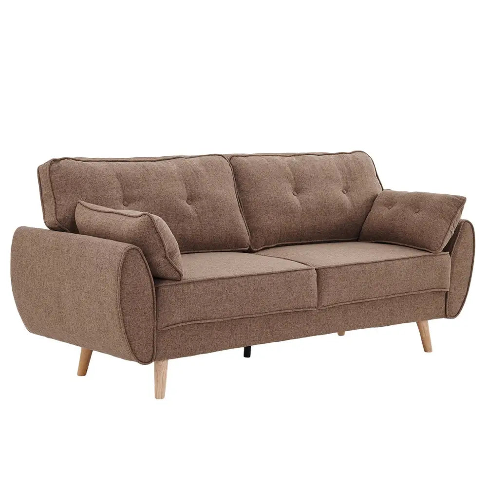 Sarantino 3 Seater Modular Linen Fabric Sofa Bed Couch Futon Suite - Brown - Furniture > Sofas > Sofas & Sofa Beds