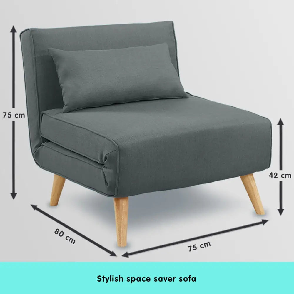 Sarantino Adjustable Chair Single Sofa Bed Faux Linen - Dark Grey - Furniture > Sofas