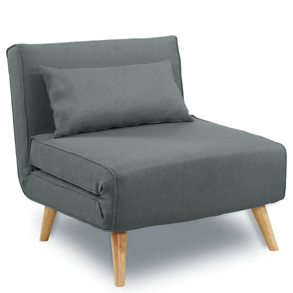 Sarantino Adjustable Chair Single Sofa Bed Faux Linen - Dark Grey - Furniture > Sofas