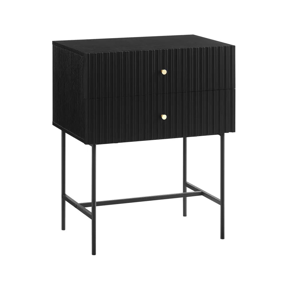 Sarantino Arden Fluted 2-drawer Bedside Table Night Stand - Black - Furniture > Bar Stools & Chairs > Arm Chairs &