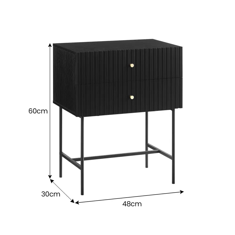 Sarantino Arden Fluted 2-drawer Bedside Table Night Stand - Black - Furniture > Bar Stools & Chairs > Arm Chairs &