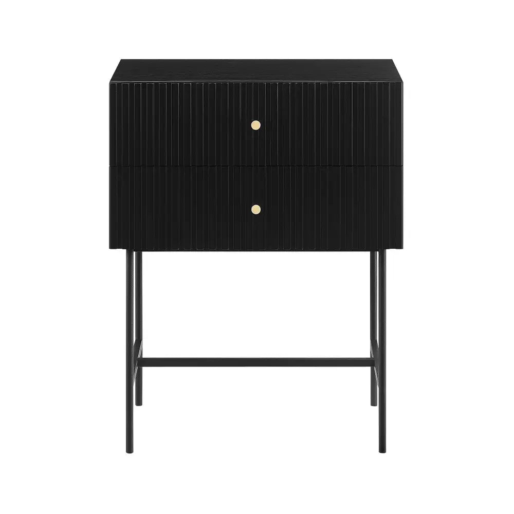 Sarantino Arden Fluted 2-drawer Bedside Table Night Stand - Black - Furniture > Bar Stools & Chairs > Arm Chairs &