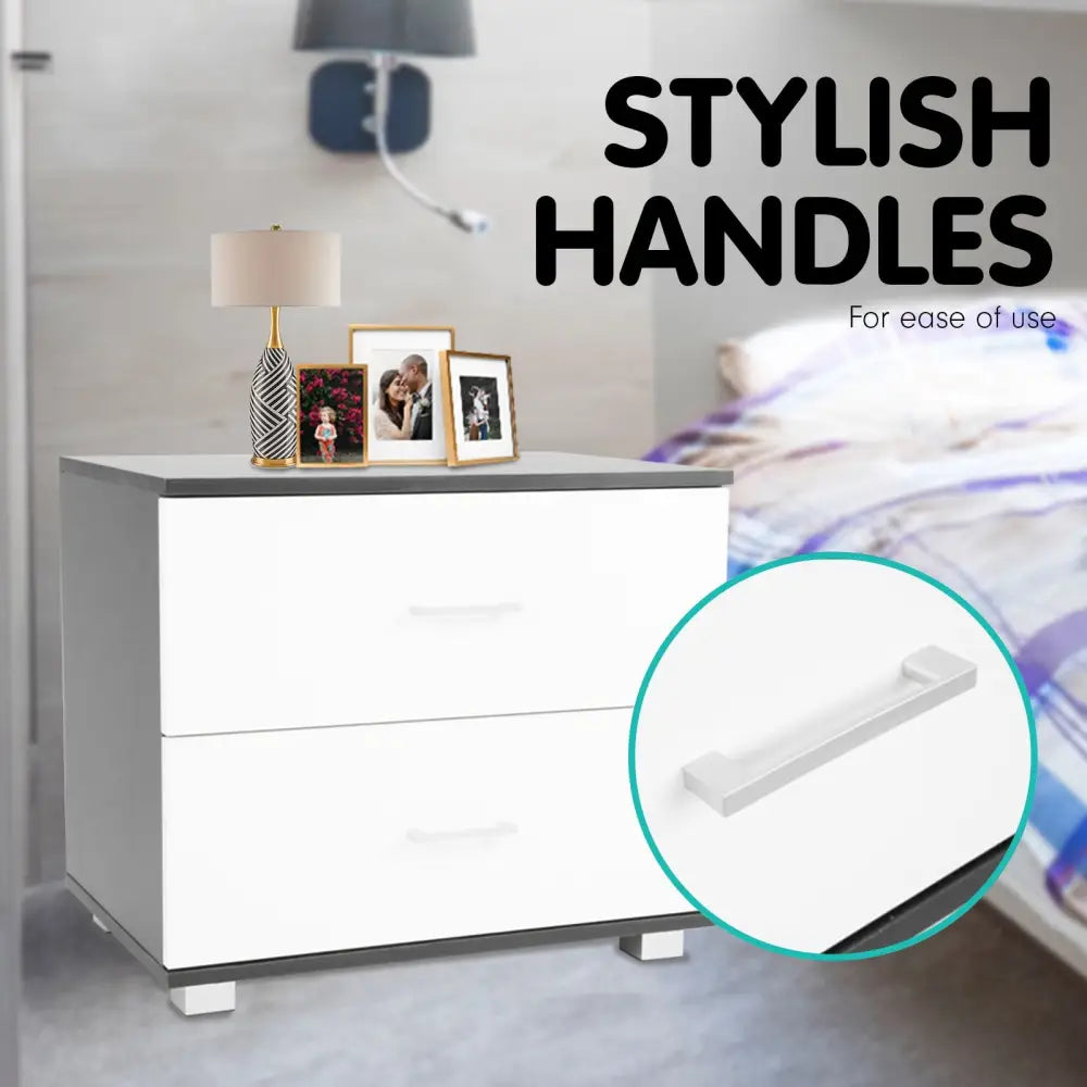 Sarantino Bedside Table Cabinet Storage Chest 2 Drawers Lamp Side Nightstand White Black - Furniture > Living Room