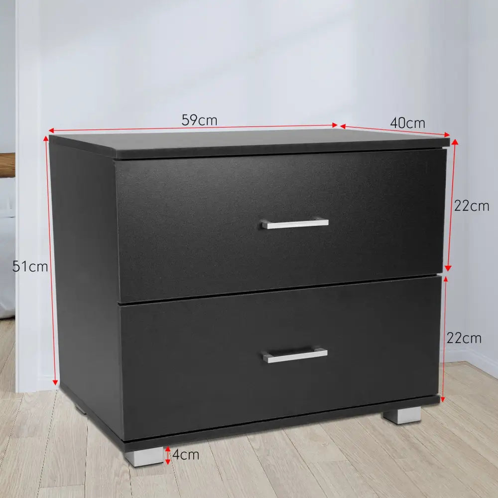 Sarantino Bedside Table Cabinet Storage Chest 2 Drawers Lamp Side Nightstand - Black - Furniture > Bedroom