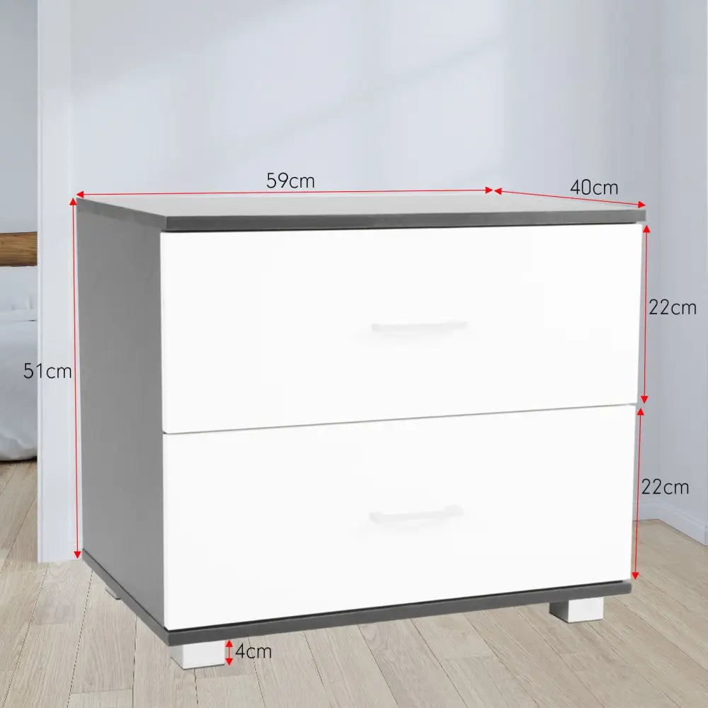 Sarantino Bedside Table Cabinet Storage Chest 2 Drawers Lamp Side Nightstand White Black - Furniture > Living Room