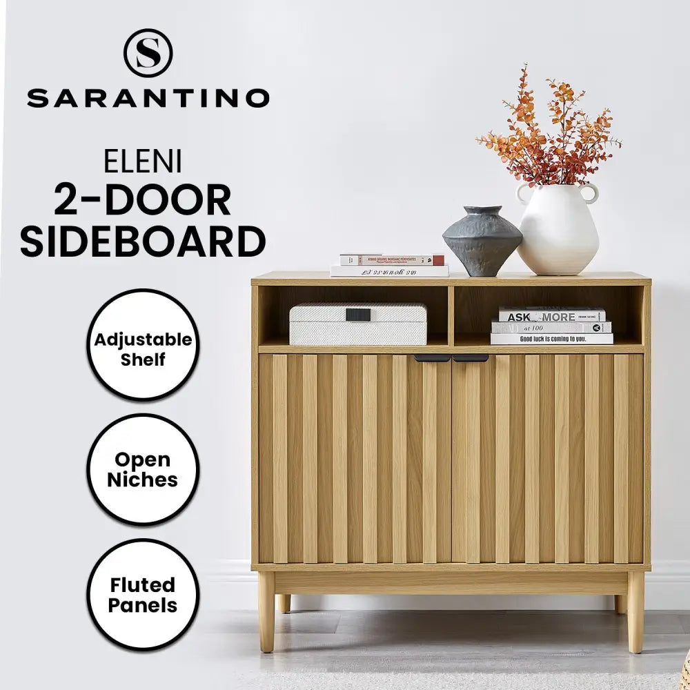 Sarantino Eleni 2-Door Sideboard Buffet Hallway Cabinet Storage Console Cupboard in Natural - Furniture > Living Room >