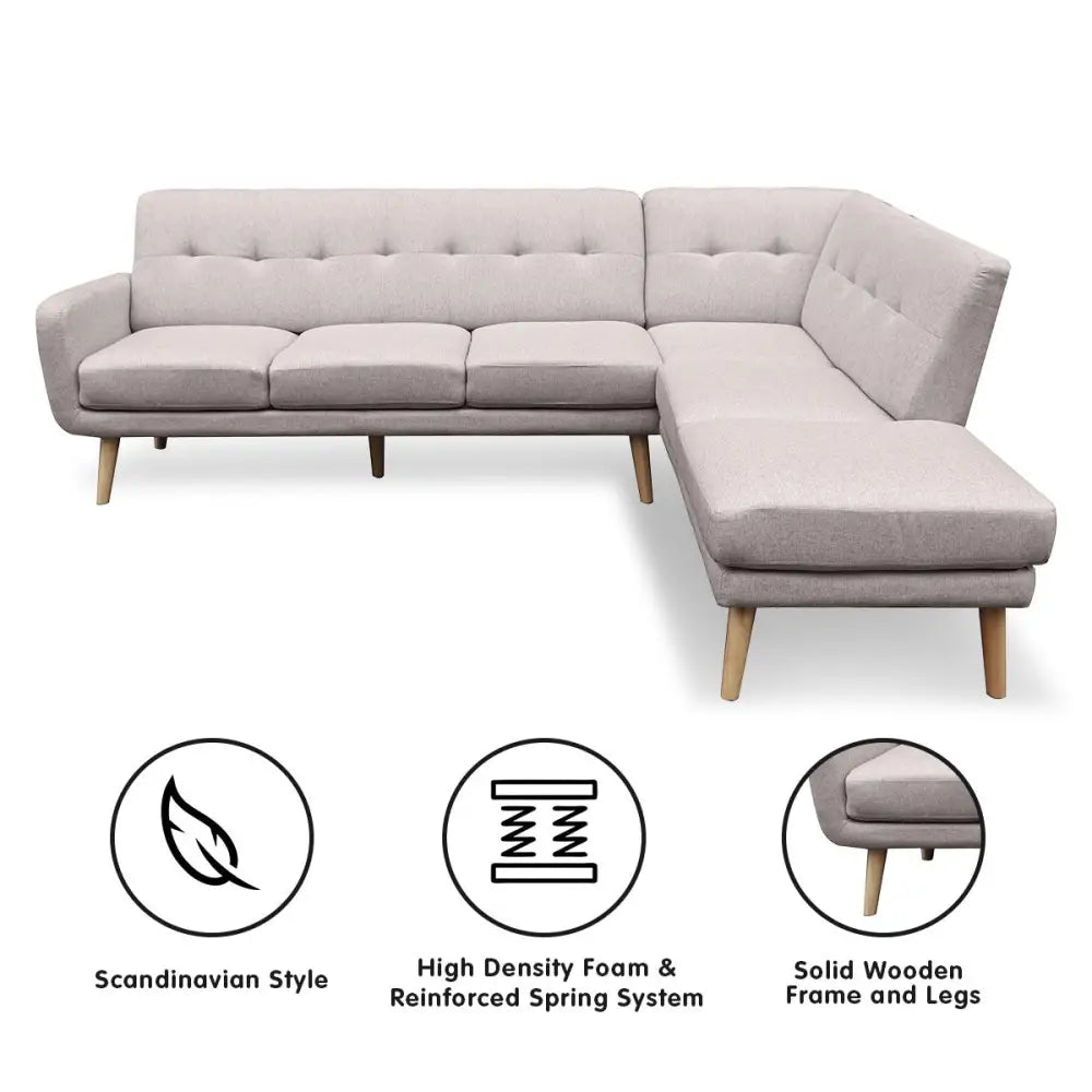 Sarantino Faux Linen Corner Sofa Lounge L-shaped Chaise Light Grey - Furniture > Sofas