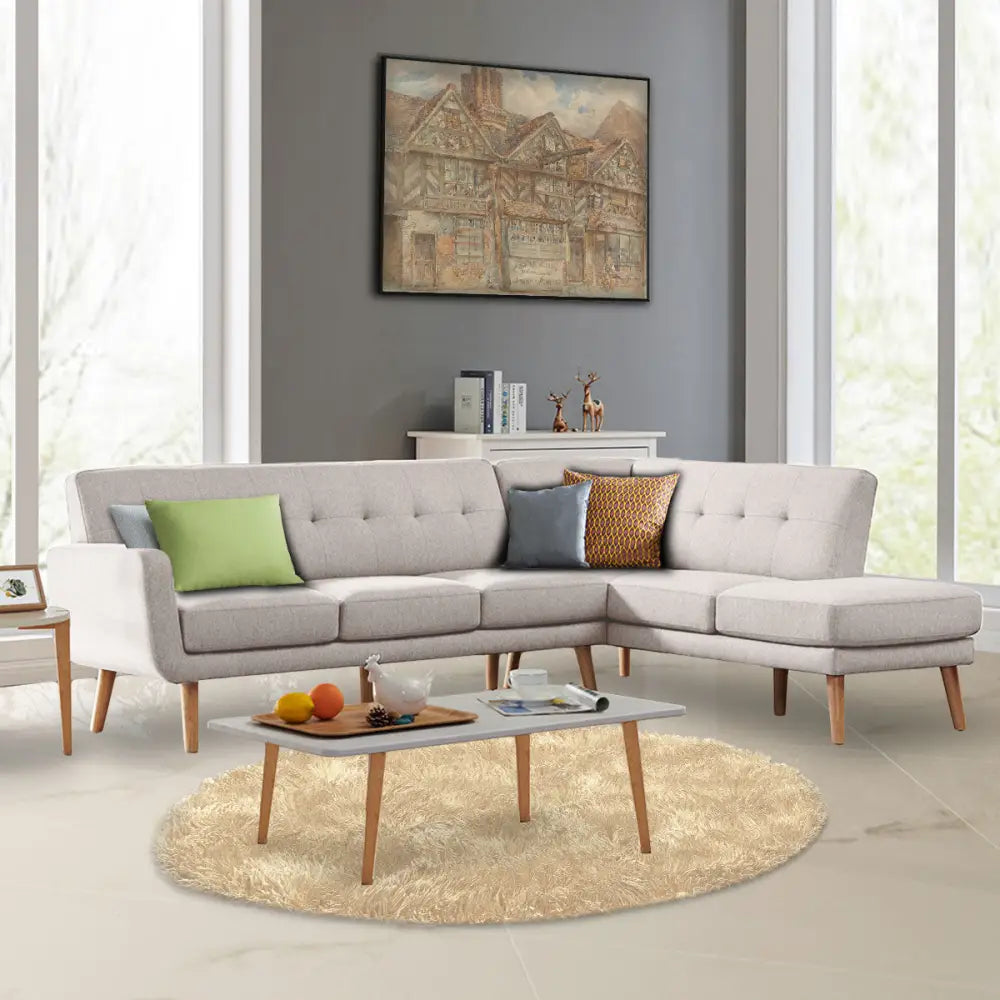 Sarantino Faux Linen Corner Sofa Lounge L-shaped Chaise Light Grey - Furniture > Sofas