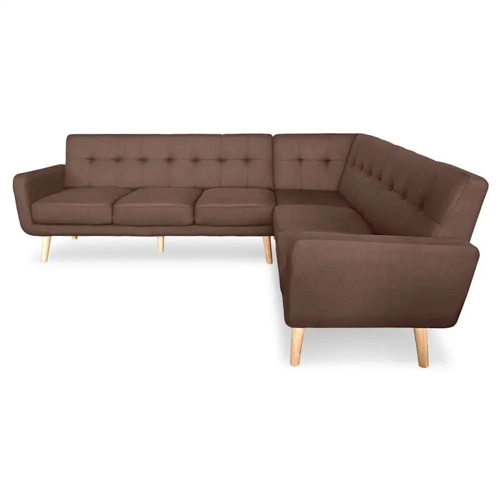 Sarantino Faux Linen Corner Wooden Sofa Lounge L-shaped with Chaise - Brown - Furniture > Bar Stools & Chairs > Arm