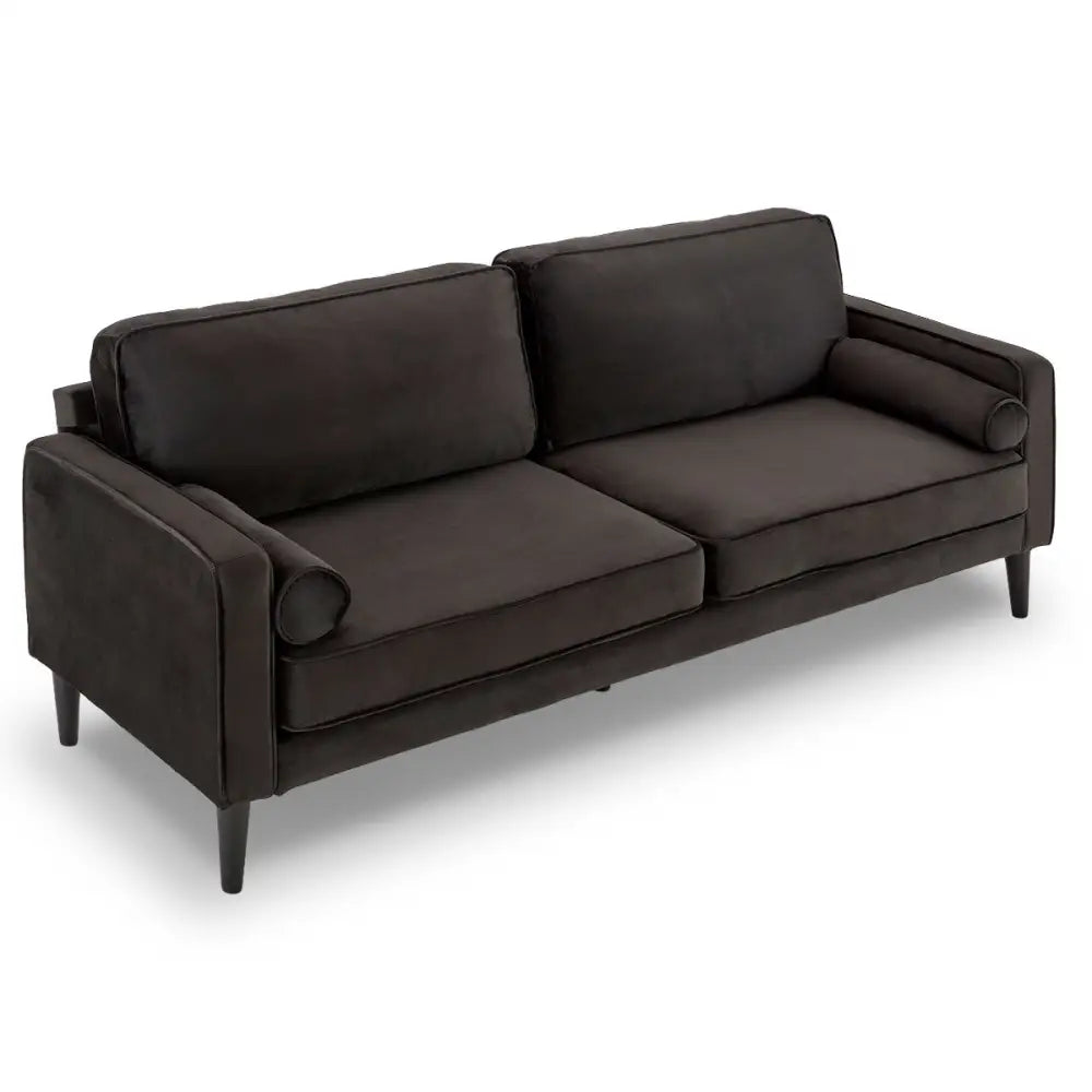 Sarantino Faux Velvet Sofa Bed Couch Furniture Lounge Suite - Black - Furniture > Sofas
