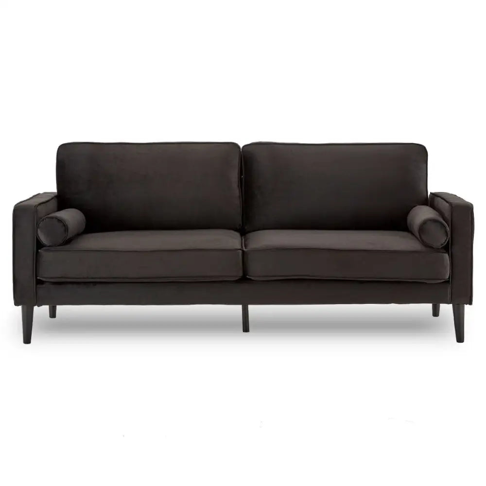 Sarantino Faux Velvet Sofa Bed Couch Furniture Lounge Suite - Black - Furniture > Sofas