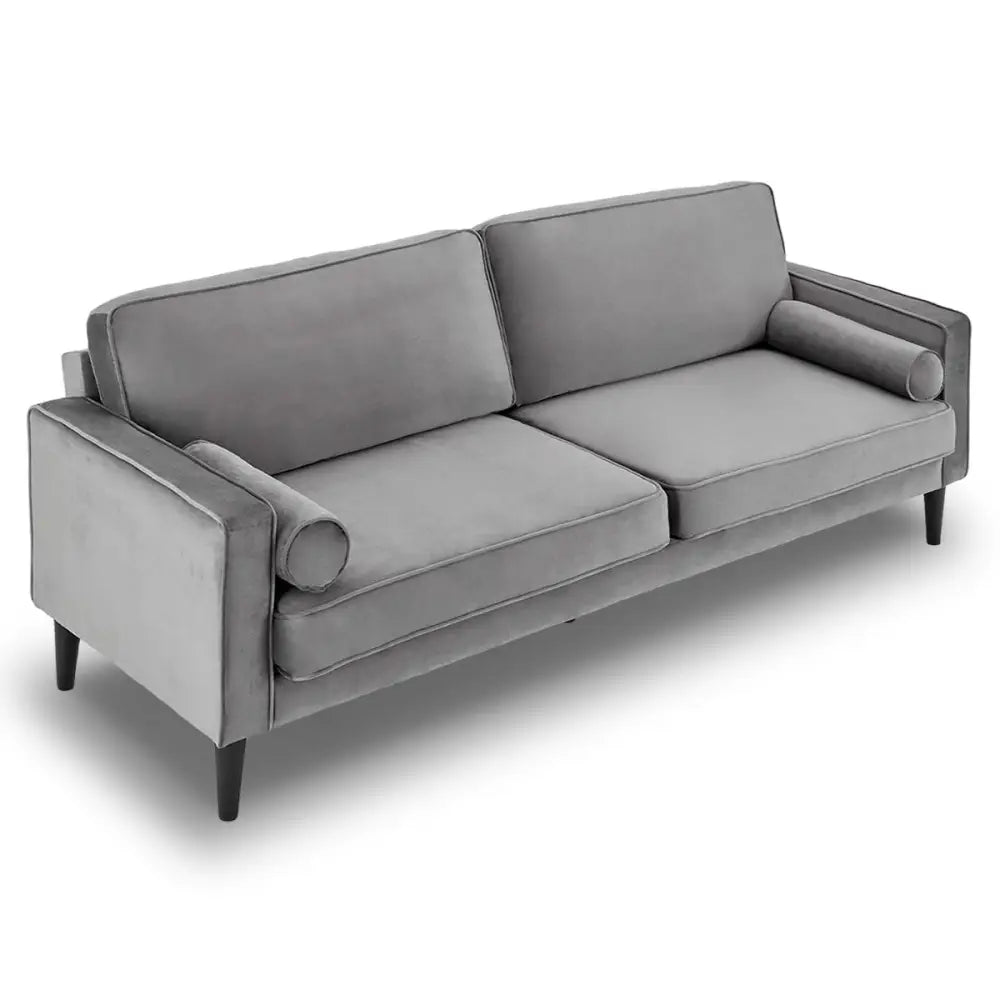 Sarantino Faux Velvet Sofa Bed Couch Furniture Lounge Suite Seat Grey - Furniture > Sofas