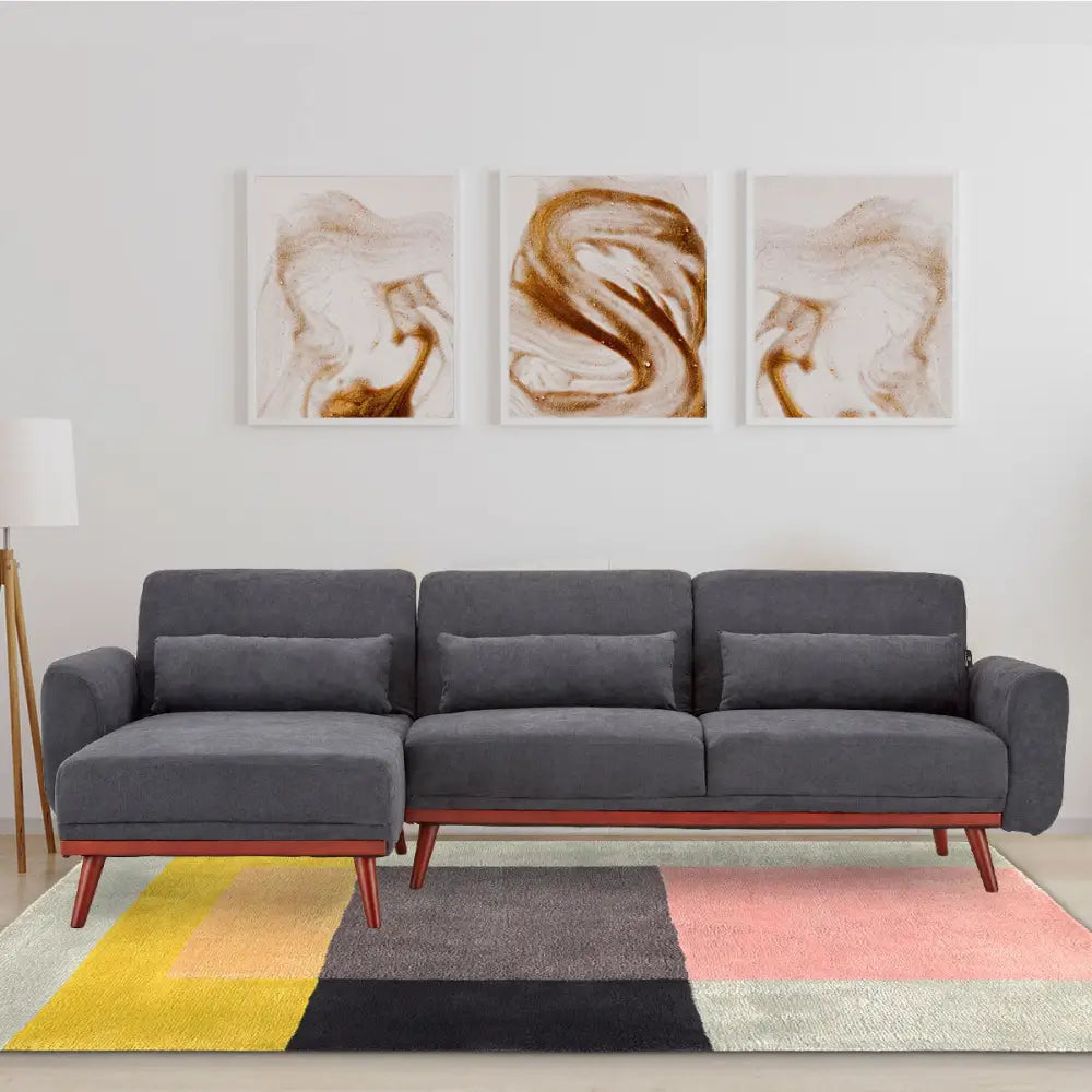 Sarantino Faux Velvet Sofa Bed Couch Lounge Chaise Cushions Dark Grey - Furniture > Sofas