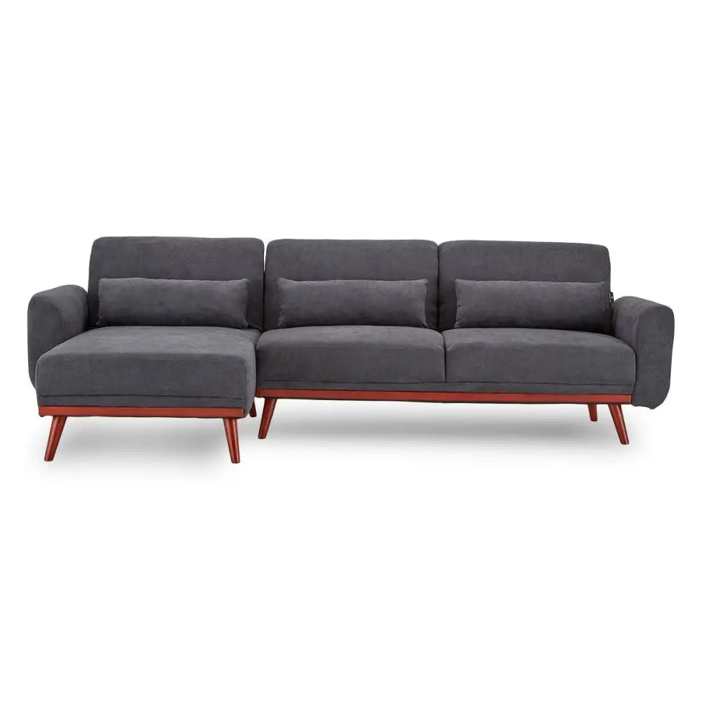 Sarantino Faux Velvet Sofa Bed Couch Lounge Chaise Cushions Dark Grey - Furniture > Sofas