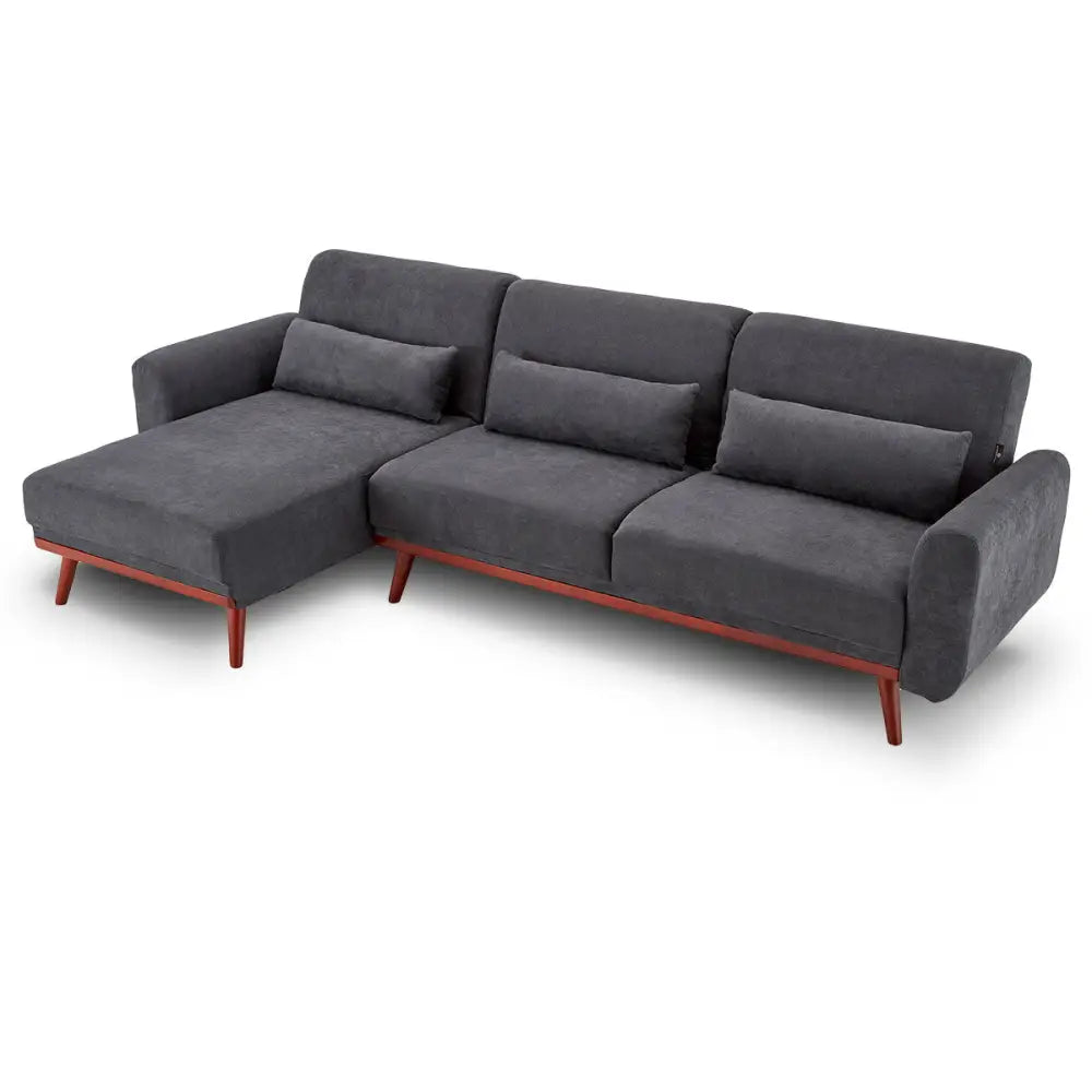 Sarantino Faux Velvet Sofa Bed Couch Lounge Chaise Cushions Dark Grey - Furniture > Sofas