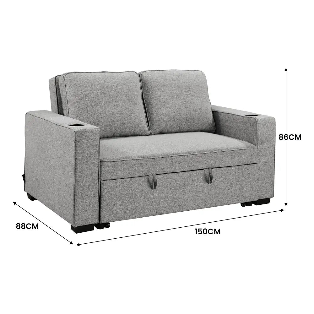 Sarantino Hoffman Linen Sofa Bed Chair With Cushions &cup Holders Light Grey - Furniture > Bar Stools & Chairs > Arm
