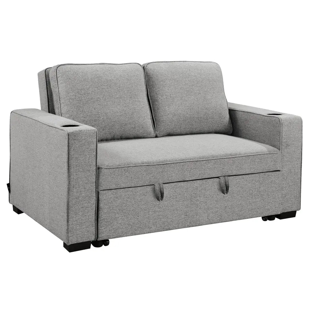 Sarantino Hoffman Linen Sofa Bed Chair With Cushions &cup Holders Light Grey - Furniture > Bar Stools & Chairs > Arm