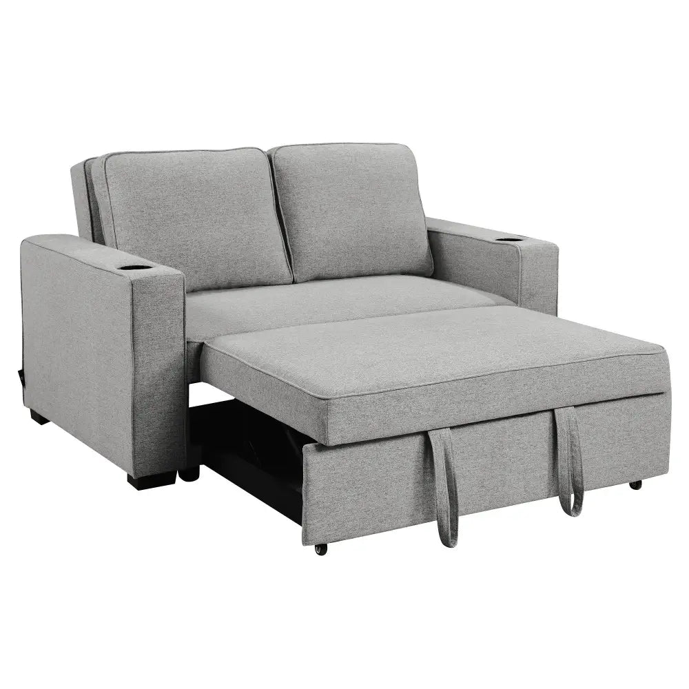 Sarantino Hoffman Linen Sofa Bed Chair With Cushions &cup Holders Light Grey - Furniture > Bar Stools & Chairs > Arm