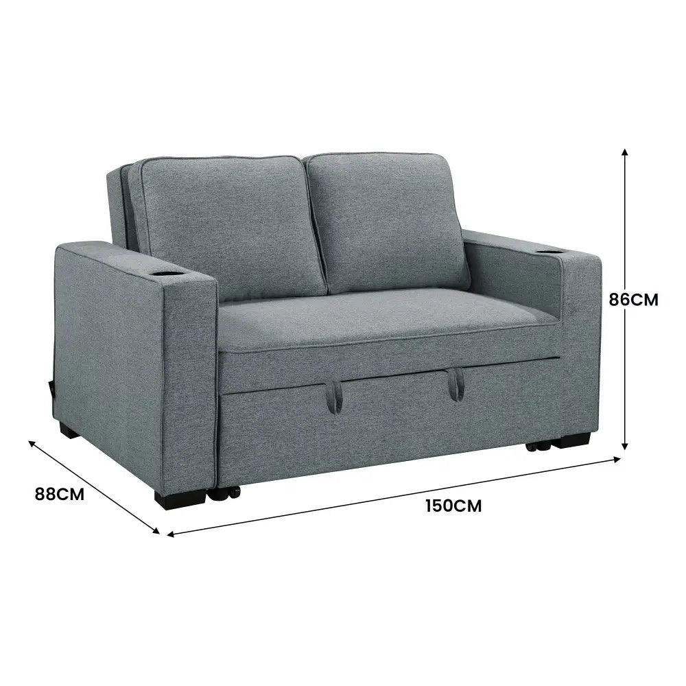Sarantino Hoffman Linen Sofa Bed With Cushions & Cup Holders Dark Grey - Furniture > Bar Stools & Chairs > Arm Chairs &