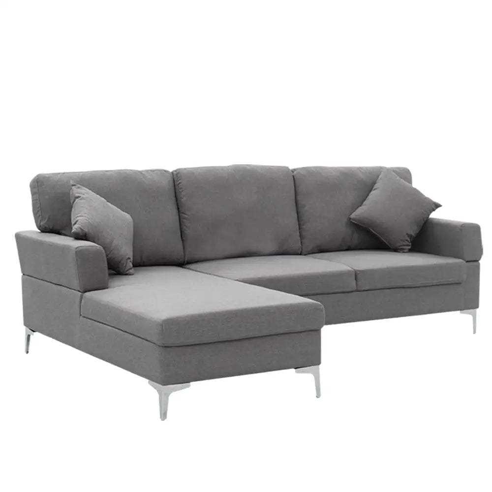 Sarantino Linen Corner Sofa Couch Lounge L-shape W/right Chaise Seat Dark Grey - Furniture > Sofas