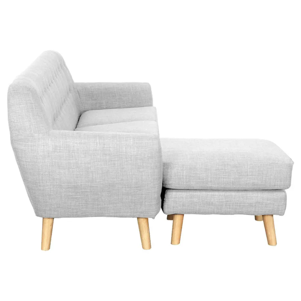 Sarantino Linen Corner Wooden Sofa Lounge L-shaped with Left Chaise Light Grey - Furniture > Sofas