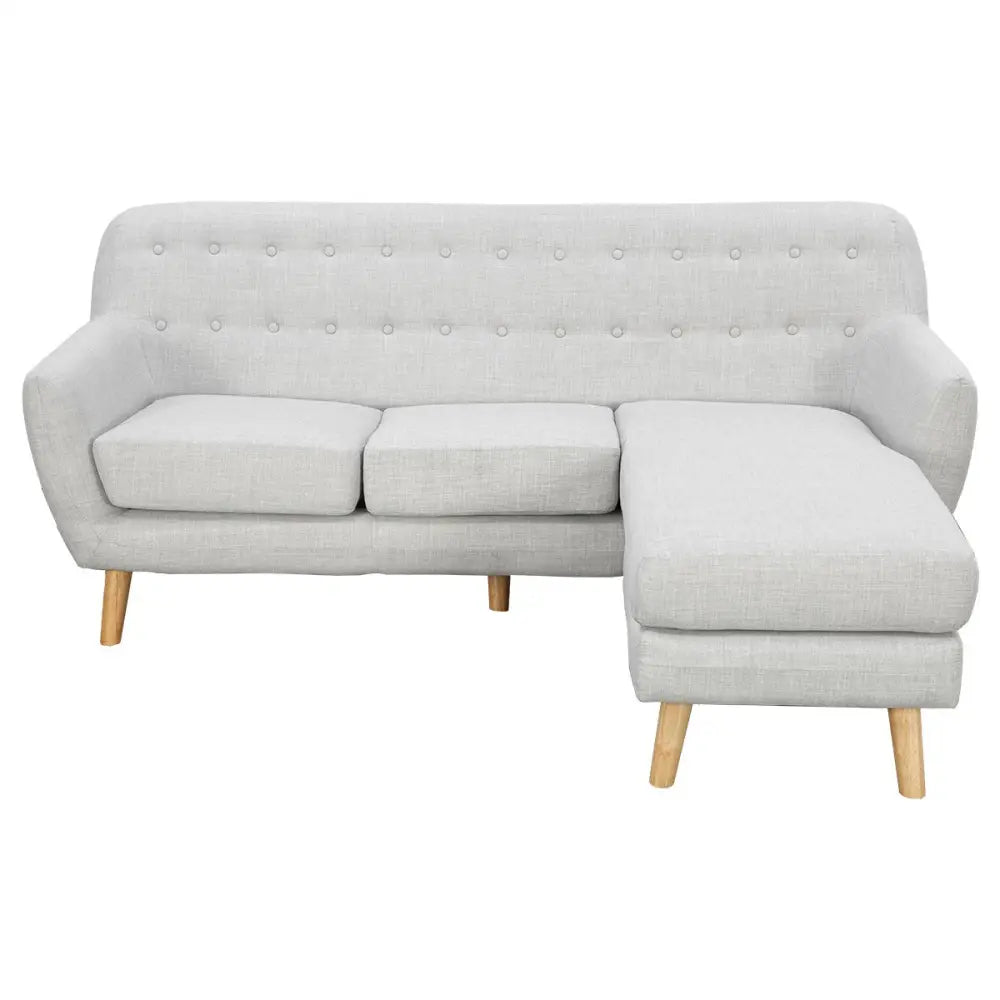 Sarantino Linen Corner Wooden Sofa Lounge L-shaped with Left Chaise Light Grey - Furniture > Sofas