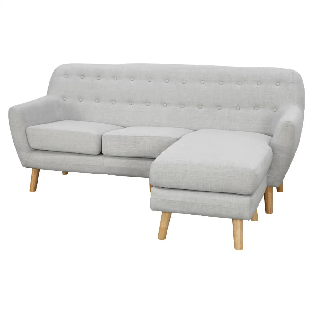 Sarantino Linen Corner Wooden Sofa Lounge L-shaped with Left Chaise Light Grey - Furniture > Sofas