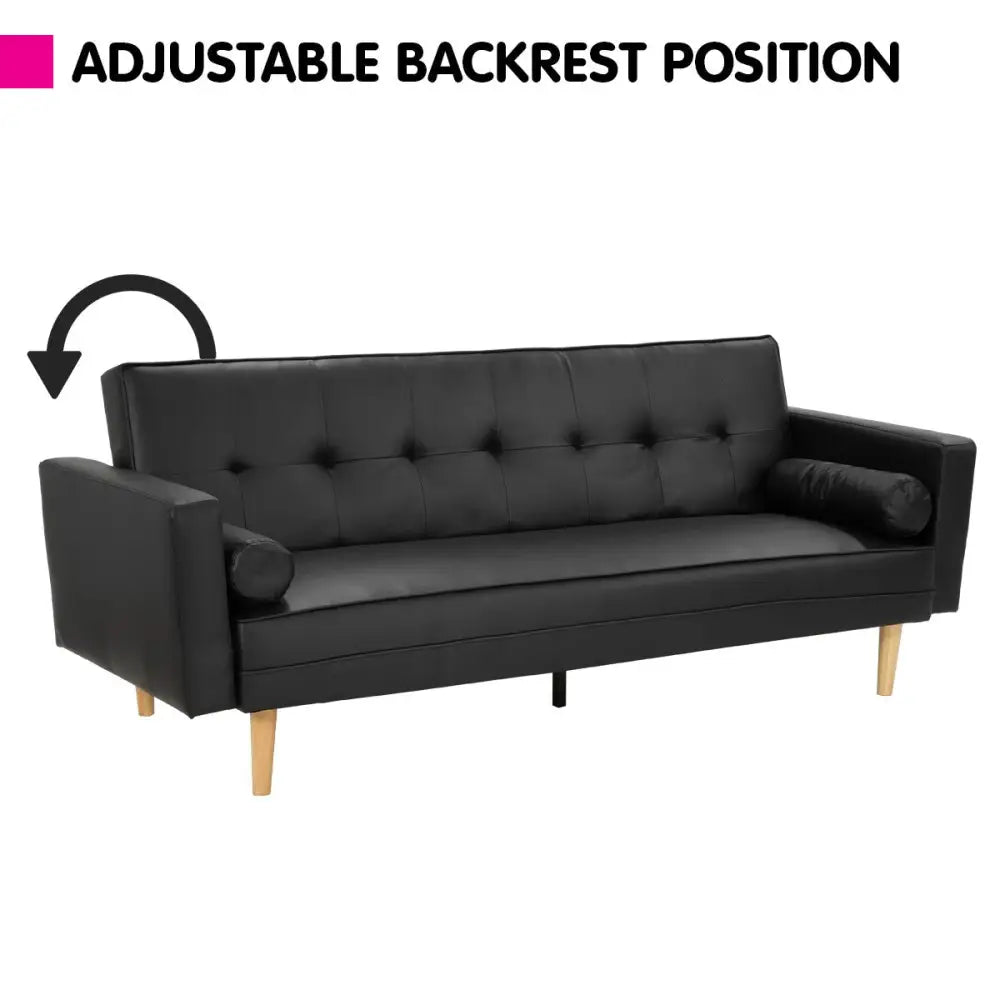 Sarantino Madison Faux Leather Sofa Bed Lounge Couch Futon Furniture Home Suite - Black - Furniture > Sofas