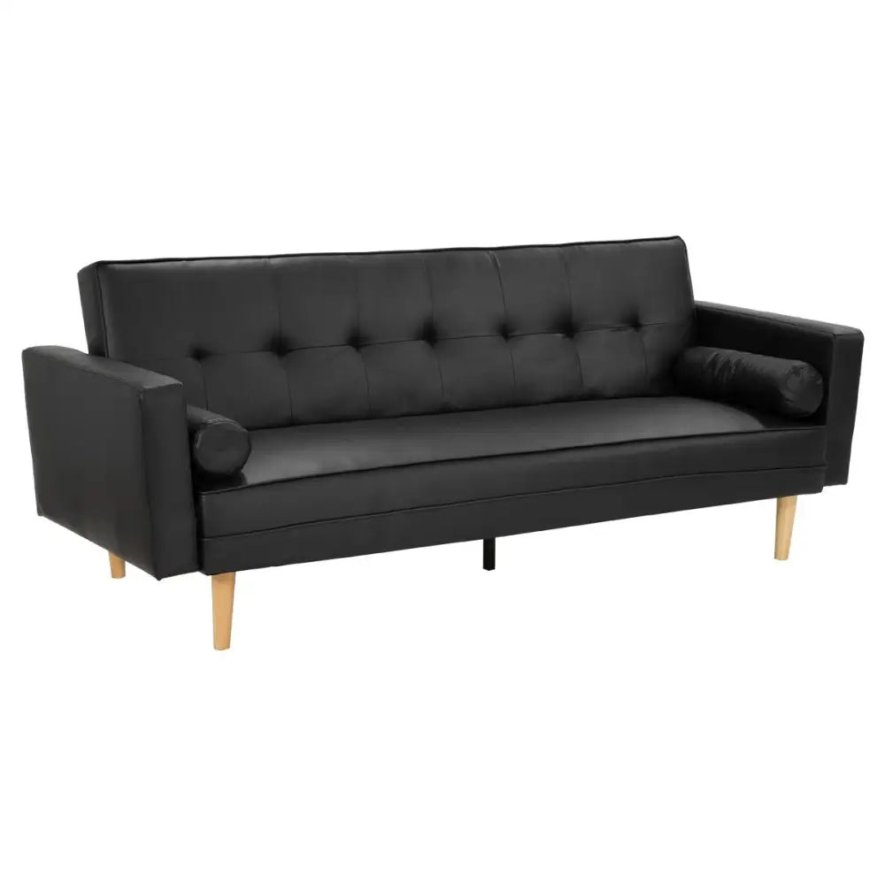 Sarantino Madison Faux Leather Sofa Bed Lounge Couch Futon Furniture Home Suite - Black - Furniture > Sofas