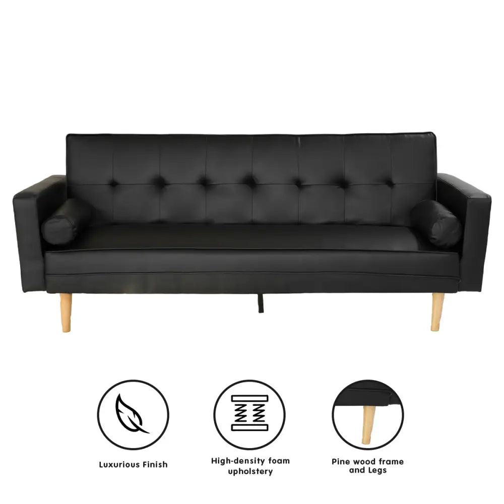 Sarantino Madison Faux Leather Sofa Bed Lounge Couch Futon Furniture Home Suite - Black - Furniture > Sofas