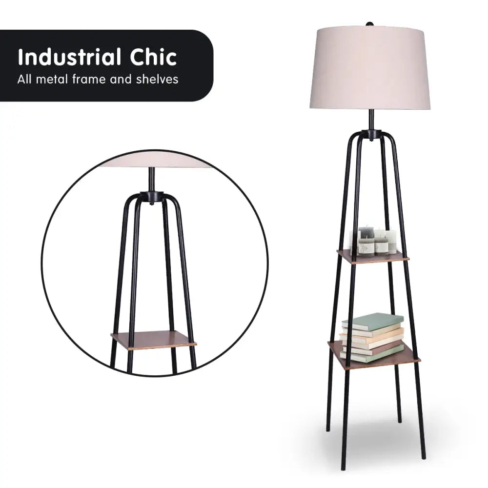 Sarantino Metal Etagere Floor Lamp Shade Metal Shelf in Wood Finish - Home & Garden > Lighting