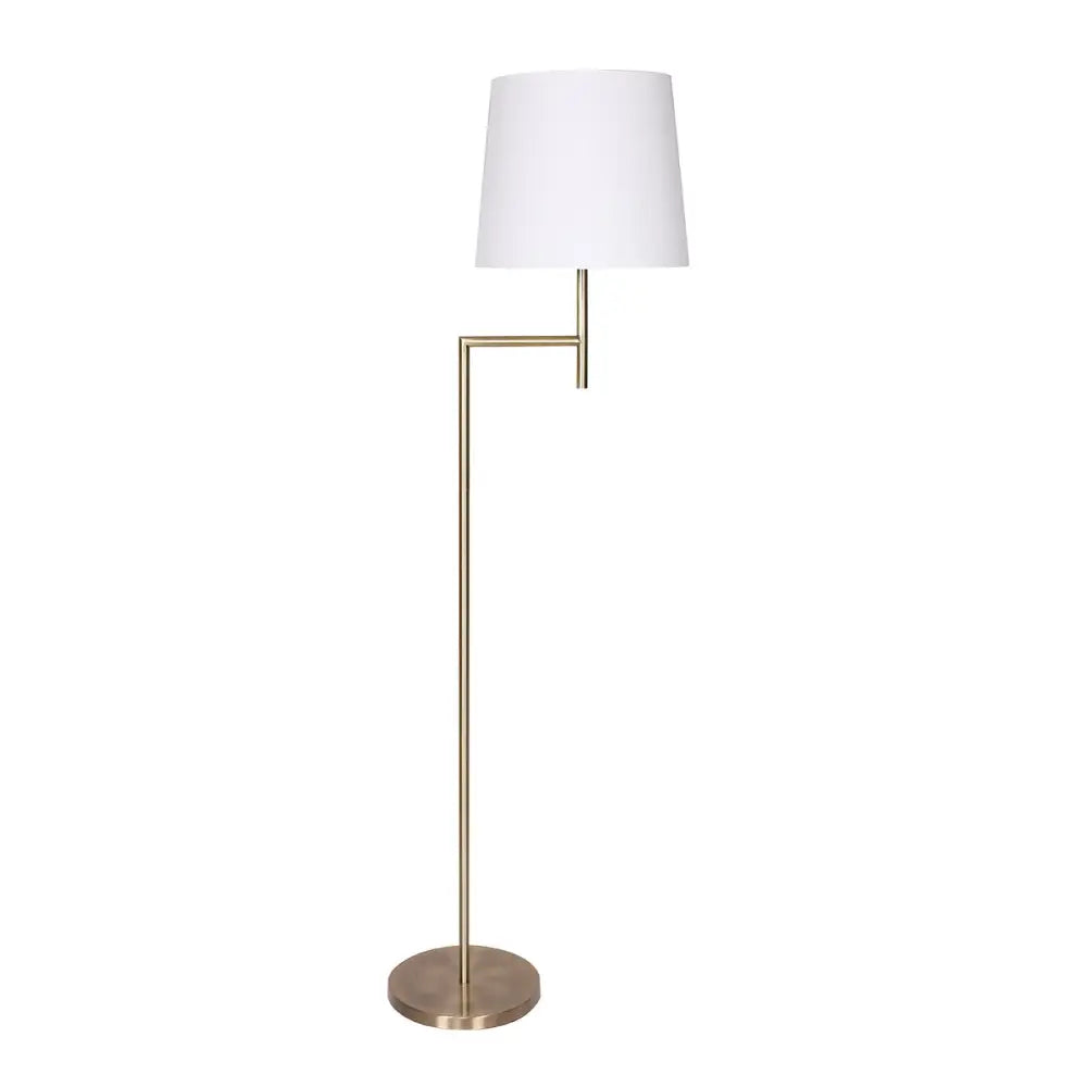 Sarantino Metal Floor Lamp in Antique Brass Finish with Cream Linen Fabric Shade - Home & Garden > Lighting