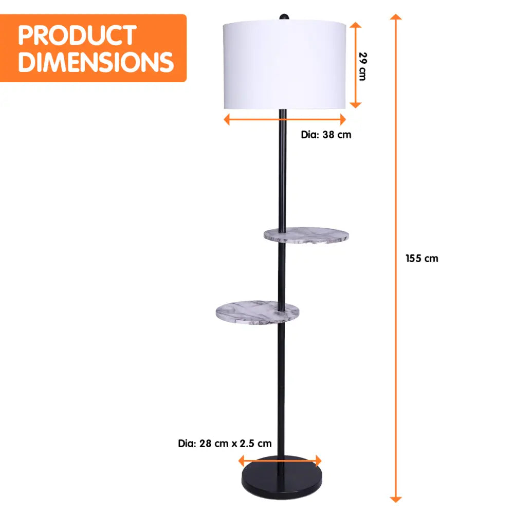 Sarantino Metal Floor Lamp Shade Black Post in Marble Finish Shelves - Home & Garden > Lighting
