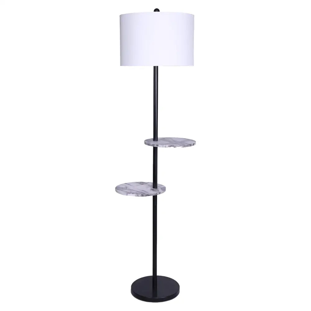 Sarantino Metal Floor Lamp Shade Black Post in Marble Finish Shelves - Home & Garden > Lighting