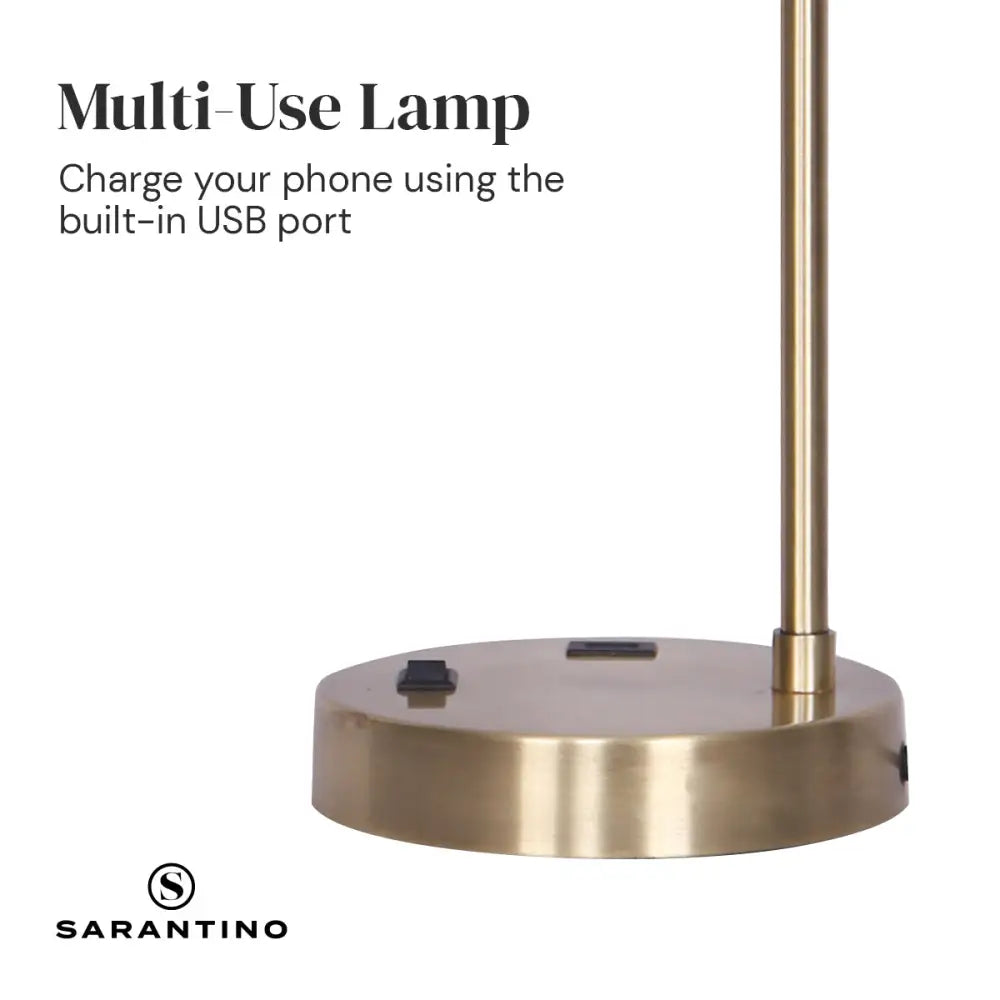 Sarantino Metal Task Lamp with USB Charging Port Antique Brass Finish - Home & Garden > Lighting