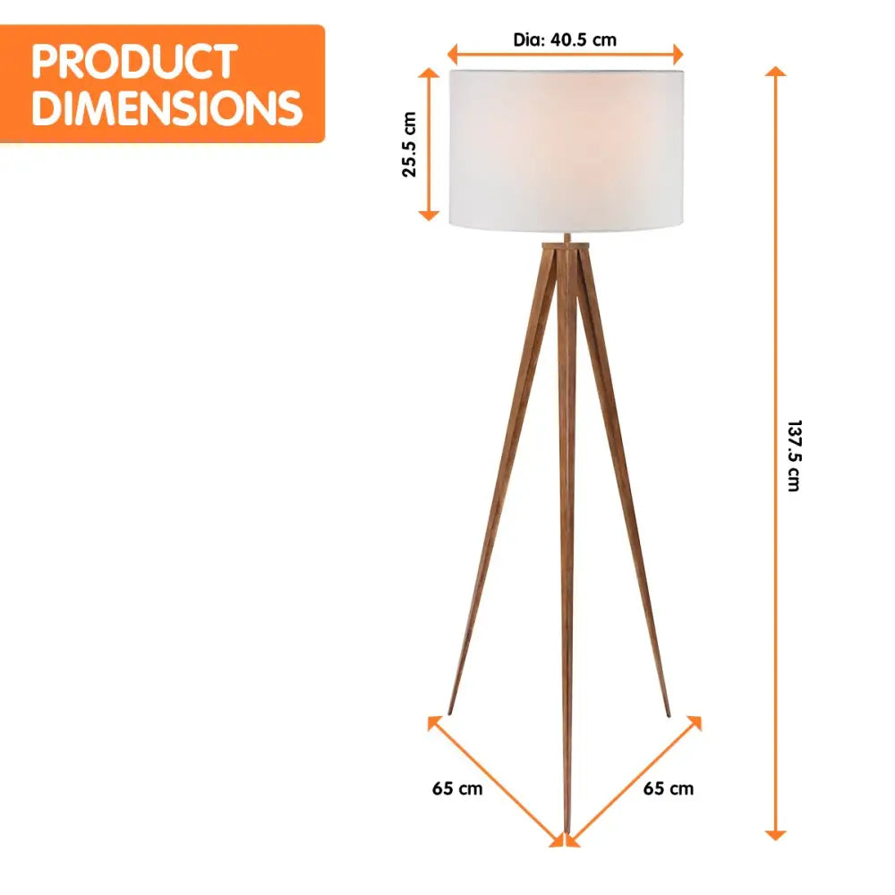 Sarantino Metal Tripod Floor Spot Lamp Shade Drum in Wooden Finish - Home & Garden > Lighting